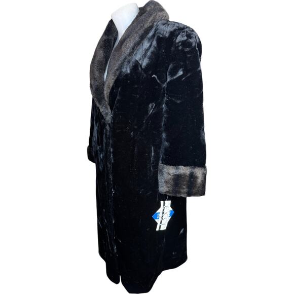 Boulevard East Faux Fur‎ Coat Black Beaver Trim Long Vintage Size Small 6-8 - Picture 12 of 13